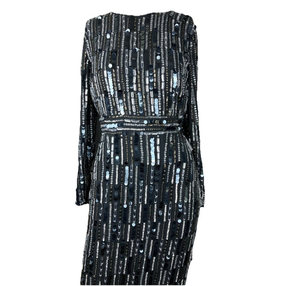 Nwt Mac Duggal 4 Paillette Dress Gown Silver Gray Sequin Spangle 93590